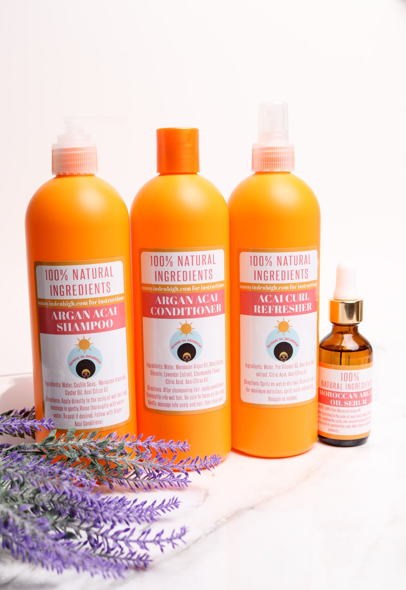 Our New Sunny In Denbigh Argan Acai Bundle is made with 100% Argan oil from Morocco!! The items in this bundle will strengthen, moisturize, growth, detangle, repair and strengthen your hair! 16 oz Argan Acai bundle
