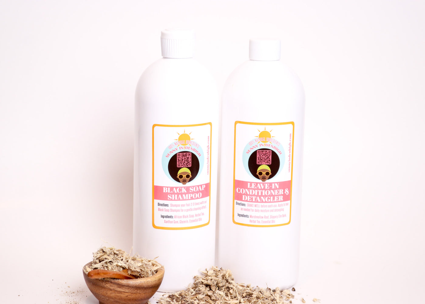 Our Wash Day Bundle is perfect for wash day and is packed with double the product to last you in between your Sunny in Denbigh Orders. Wash Day Bundle Includes: 32 oz Herbal Blacksoap Shampoo 32 oz Leave Conditioner/Detangler